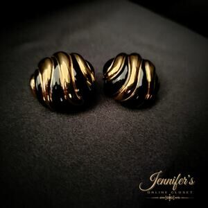 Joan Rivers Gold Tone Black Enamel Clip Earrings
